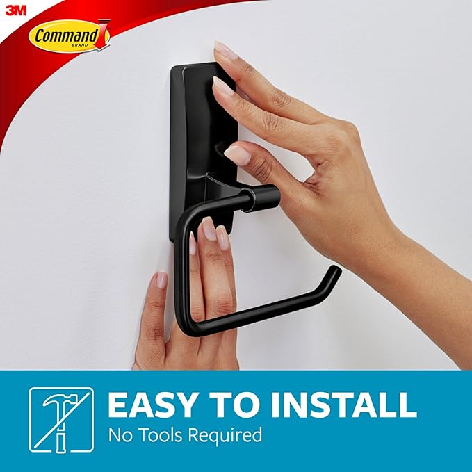 Command Toilet Paper Holder Matte Black with Water Resistant Command Strips, Rust Resistant Bathroom Organizer
