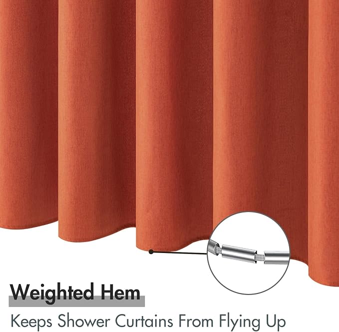 MIULEE Fall 72*84 Burnt Orange Terracotta Linen Shower Curtain Metal Hooks | Modern, Heavy Duty, Fabric Shower Curtain, Waterproof Thick Cloth Shower Curtain, Washable, Bathroom Hotel Bathtub
