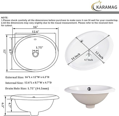 Bathroom Vessel Sink 16'' x 12'' Semi Recessed Bathroom Sink Oval Drop-in Vanity Sink with Overflow White Ceramic Modern Art Basin