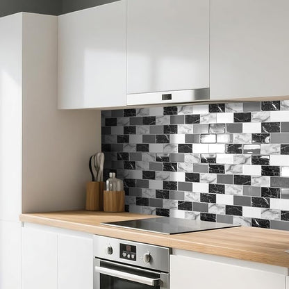 Art3d 10-Pack Marble Wall Tiles Peel and Stick Backsplash, Black White Grey | 12 x 12 Inch, Thickened Design, No Warping, Durable, Self-Adhesive, for Kitchen, Bedroom Decor, Ideal for New Home Buyers