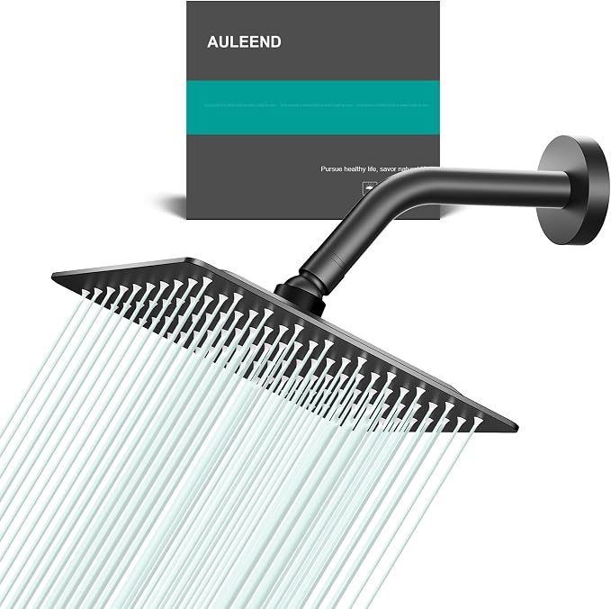 Square Rain Shower Head, High Flow Stainless Steel,Work with any decorative style，All Metal Rainfall Shower Head (Matte Black, 8)
