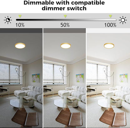 hepside LED Flush Mount Ceiling Light Fixture Golden, 7Inch 15W, Dimmable&3000K-6500K Adjustable Low Profile Ceiling Lights, 1500LM Round Lamp for Bathroom, Bedroom, Closet, Kitchen, Hallway