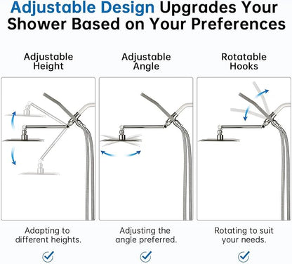 G-Promise All Metal 8" Rain Shower Head with Handheld for Bathroom Upgrade | All Metal, Built to Last, Easy Install, Adjustable Height & Angle for All Heights, Extra Long Hose, Modern Upgrade