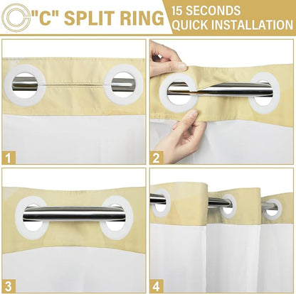 No Hook Shower Curtain with Snap in Liner Set, Yellow, 71x74 | Waterproof Fabric for Bathroom, Modern Hotel Style Ombre Design, Mesh Top Window, Machine Washable, Quick Install