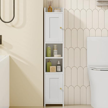 Slim Bathroom Storage Cabinet, Narrow Cabinet with 2 Doors, Small Bathroom Organizers and Storage, Laundry Room Organization for Small Space, Kitchen, Living Room, White 022413X