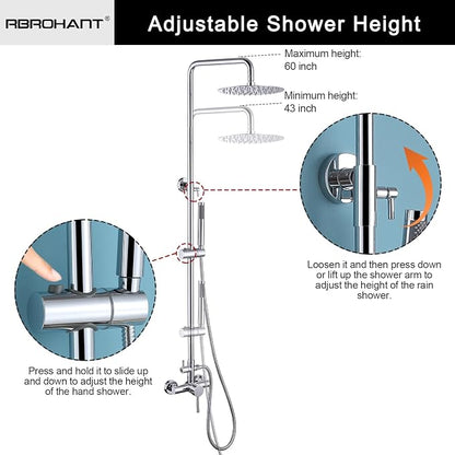 RBROHANT Outdoor Shower, Wall Mount Outdoor Shower Kit, Outside Shower Faucet with Height Adjustable Rain Shower and Handheld, Exposed Shower System for Pool, Wall Mounted, Polished Chrome, JK0146