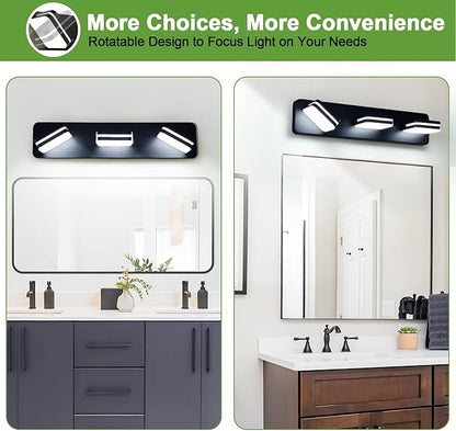 360° Rotate LED Bathroom Vanity Light Fixtures, 1300LM Acrylic Matte Black Vanity Lights for Bathroom, Modern Wall Lighting Fixtures Over Mirror Kitchen Living Room Hallway (Natural White Light 5000K)