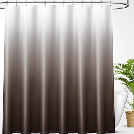 OLANLY Luxury Light Brown and White Ombre Shower Curtain Sets with 12 Hooks, Waterproof and Washable Decorative Shower Curtains for Bathroom, 72x72 Inches