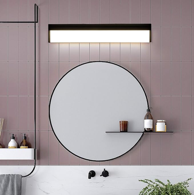 LED Bathroom Vanity Light Fixture Over Mirror 24.4 inch Modern Rectangle Black Matte Metal Lighting Bar 4000K Daylight Wall Sconce (Black)