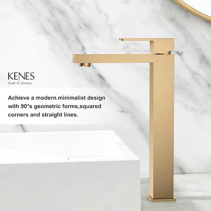 Champagne Bronze Vessel Sink Faucet 1 Handle, Tall Bathroom Faucet | Vessel Bowl Faucet with Pop Up Drain & Supply Lines, Lead-Free cUPC & NSF Certified, 1 Hole Faucet for Vanity RV Restroom