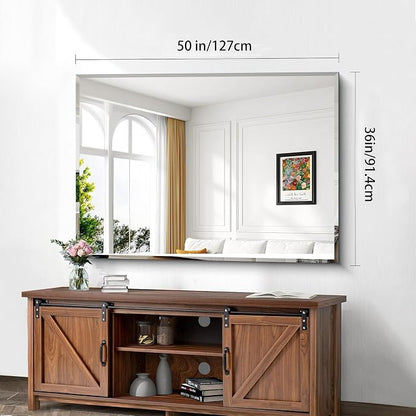 CILIBER Beveled Mirror, 50x36 Large Bathroom Mirrors for Over Sink, Lightweight Design Beveled Frameless Vanity Mirror Wall Mounted, Crystal-Clear 3mm Tempered Glass, Horizontally or Vertically