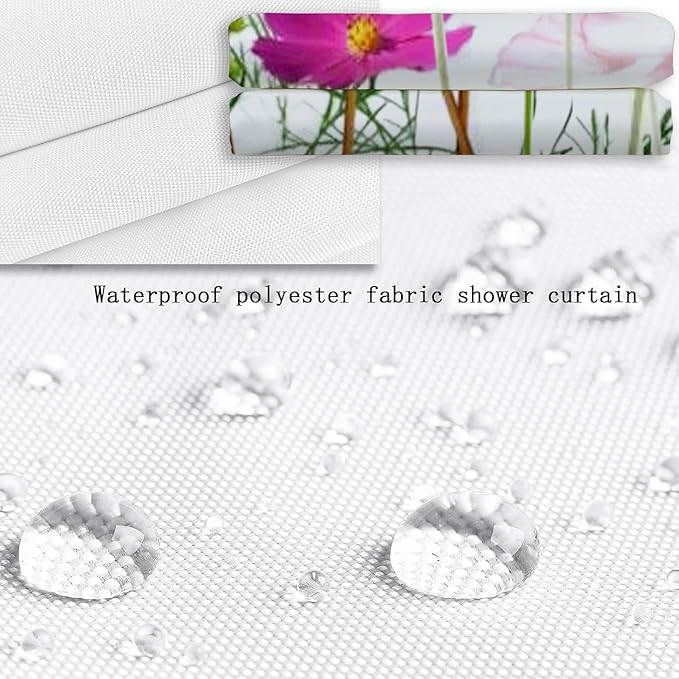 Floral Shower Curtain - 72"W x 84"L, with 12 Hooks, Hem Weighted Bathtub Curtain for Bathroom