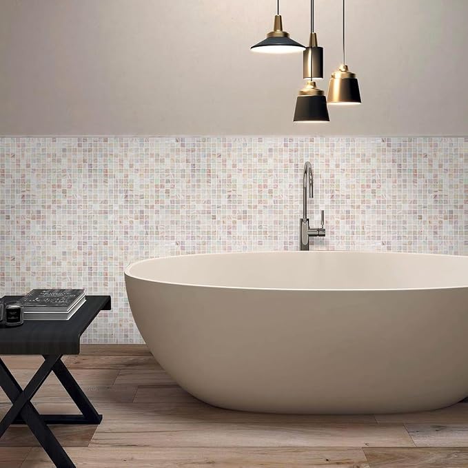 5.75 Sq.Ft Iridescent Pink Glass Mosaic Tile for Bathroom, Backsplash | Waterproof Wall & Floor Tile. Heat & frost resistant outdoors, Swimming Pool, Fireplace, Restaurants, Hotels, Laundry, 10pcs.