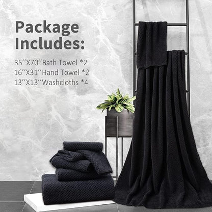 8 Piece Bathroom Towel Set Black |2 Oversized Large Bath Towels Sheet,2 Hand Towels and 4 Washcloths| 600GSM Ultra Soft Luxury Premium Towel Set Highly Absorbent Quick Dry Hotel Towel Collection