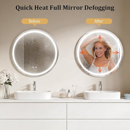 WallBeyond 24 in Round LED Medicine Cabinet with Mirror, Black Bathroom Cabinet with Storage, 3 Color Stepless Dimmable Lights, Anti-Fog, Memory Function, Hardwired, Surface Mount