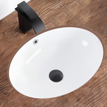 Undermount Bathroom Sink 20.5"x15.4" Oval White Ceramic with Overflow | Porcelain Ceramic Bathroom Sinks Under Counter Basin 20 Inch