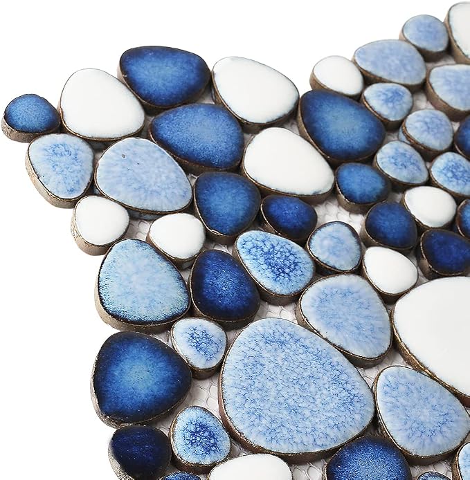 Blue Shower Floor Pebbles Tile Bathroom Mosaic Backsplash Wall Tiles (5 Sheets)