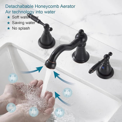 RKF Bathroom Faucets for Sink 3 Oil Rubber Bronze Hole 8 inch Widespread Bathroom Sink Faucet with Drain Double Lever Handle Faucet Bathroom Vanity Faucet Basin Mixer Tap WF013-ORB