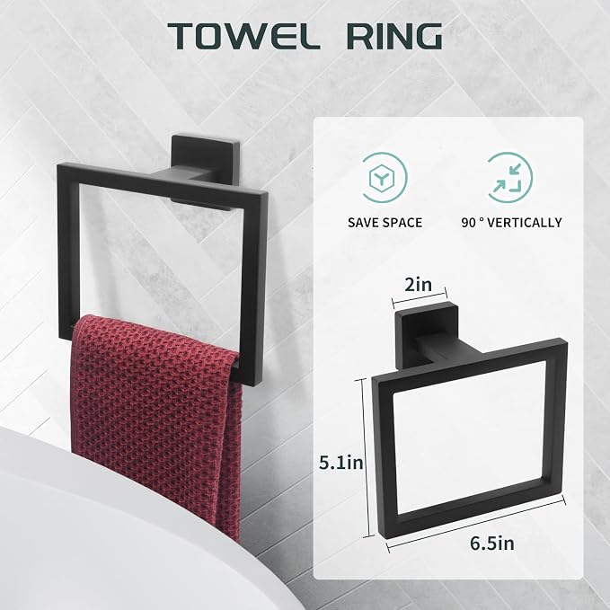 Dorudon atrox Matte Black Bathroom Hardware Set Towel Bar Set Black Bathroom Hardware Accessories Set with Towel Bars, Stainless Steel Wall Mounted Bathroom Towel Rack Set Square