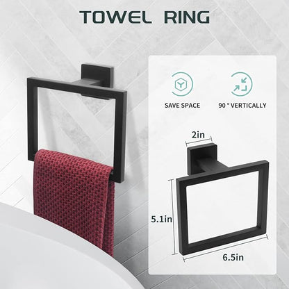 Dorudon atrox Matte Black Bathroom Hardware Set Towel Bar Set Black Bathroom Hardware Accessories Set with Towel Bars, Stainless Steel Wall Mounted Bathroom Towel Rack Set Square