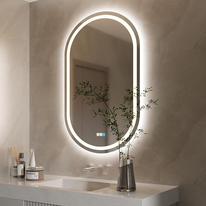 20X28 inches LED Mirror, Oval,Smart Bathroom Mirror with Light, Anti-Fog, 3 Colour Dimmable, Front and Backlit, CRI90+, Touch Button,Horizontal/Vertical