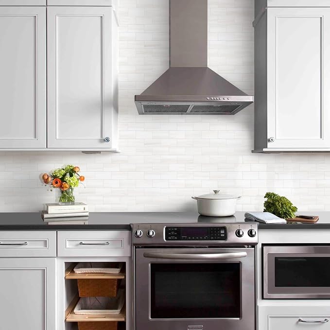 Vamos Tile 100-Piece Glossy Dolomite White Peel and Stick Backsplash Tile,3''x6'' PVC Subway Tile with White Grout, Stick on Backsplash for Kitchen/Bathroom/Fireplace