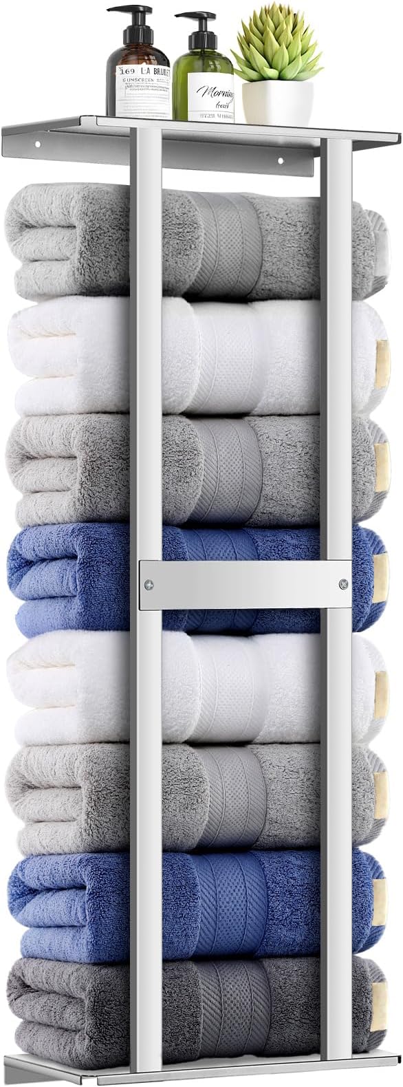 Bathroom Towel Storage Rack, Wall Mounted Bathroom Towel Rack | 30 inch Heavy Duty 6 Large Towels, Wall Mounted Towel Rack for Rolled Towels, Silver