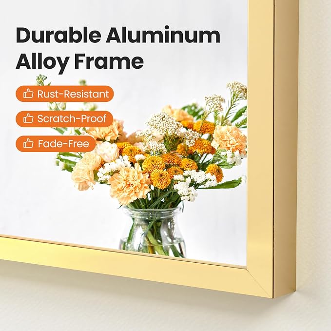Sweetcrispy 22"x30" Arched Bathroom Mirror, Bathroom Mirrors for Over Sink | Modern Wall Mirrors Arch Decorative for Entryway, Bedroom, Vanity,Horizontal or Vertical Hanging, Gold