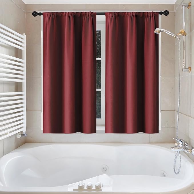 Shower Curtain Set, for Bathroom Decor 72" x 72", Burgundy Modern | Waffle Solid Textured Waffle Textured Cloth Waterproof Matching Window Shower Curtain 36 x 30 Inches