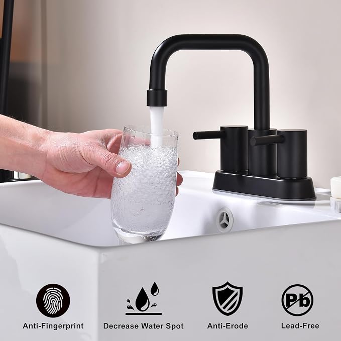 4 Inch Centerset Matte Black Bathroom Faucet 2 or 3 Hole | Stainless Steel Black Sink Faucet with Pop up Drain, 2 Handle Vanity Faucet for Bathroom, Restroom, Rv