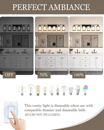 6-Light Oil Rubbed Bronze Bathroom Light Fixtures Over Mirror with Frosted Milk Glass and Metal Cage Shade, 42" UL-Listed Modern Farmhouse Wall Sconce for Bath, Hardwire E26, OS-3014ORBW-6W