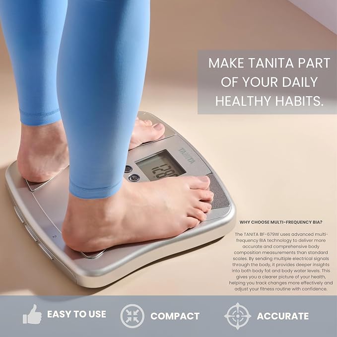 Tanita BF-679W Multi-Frequency Digital Body Fat and Body Water Scale - Smart Bathroom Weight Scale - Body Composition Monitor with Japan Technology - 300 lb Capacity - 2-User Memory