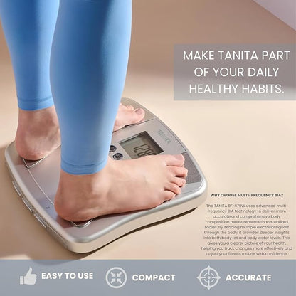 Tanita BF-679W Multi-Frequency Digital Body Fat and Body Water Scale - Smart Bathroom Weight Scale - Body Composition Monitor with Japan Technology - 300 lb Capacity - 2-User Memory