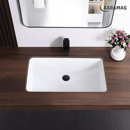 27 Inch Undermount Bathroom Sink Rectangle Undermount Sink White Ceramic Under Counter Bathroom Sinks with Overflow (27.3"x16.5")