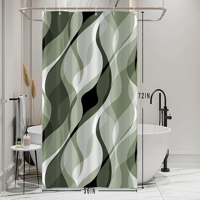Stall Shower Curtain, Small Sage Green Shower Curtain Set for Bathroom Modern Waterproof Shower Curtain Set with Hooks, 36x72 Inch
