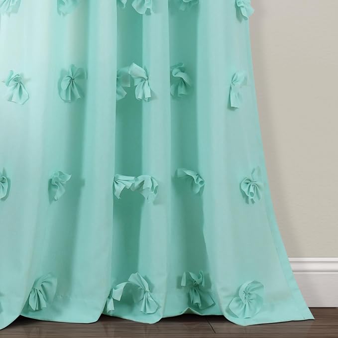 Lush Decor Riley Light Filtering Window Curtain Panel, Single 54" W x 84" L, Aqua - Cute Blue Curtains for Bedroom - Bow Decor - Coquette Curtains for Windows