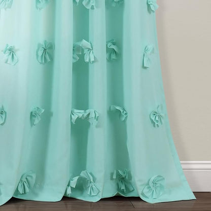 Lush Decor Riley Light Filtering Window Curtain Panel, Single 54" W x 84" L, Aqua - Cute Blue Curtains for Bedroom - Bow Decor - Coquette Curtains for Windows