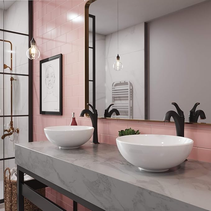 KRAUS Elavo 14-inch Round White Porcelain Ceramic Bathroom Vessel Sink and Arlo Faucet Combo Set with Pop-Up Drain, Oil Rubbed Bronze C-KCV-341-1200ORB