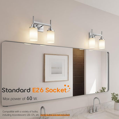 Bathroom Light Fixtures Brushed Nickel Vanity Lights with White Frosted Glass Shade, Double Wall Lamps for Mirror Kitchen Living Room Porch T001BR-L2