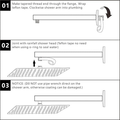 Voolan All Metal Shower Head with Extension Arm, Stainless Steel Waterfall Rainfall Showerheads, High Flow Bathroom Square Rain Shower Head (12’’ Shower Head with 16’’ Shower Arm, Chrome)