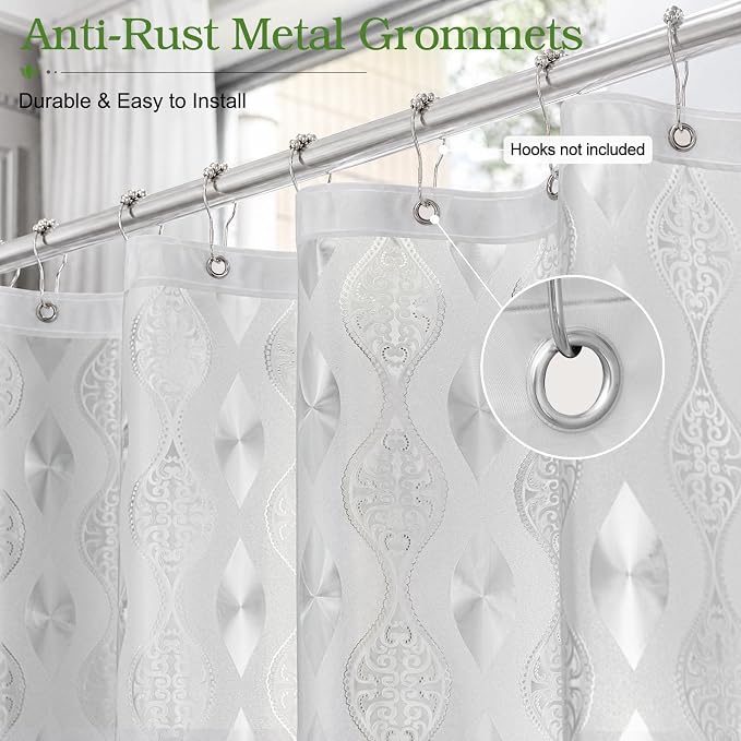 EurCross Long Translucent Textured Shower Curtain with 3 Heavy Duty Magnets, PVC-Free Excellent Hand Feel PEVA Frosted Paisley Pattern Design 110g/m2 Weighted Shower Curtain Liner Length 78 inch