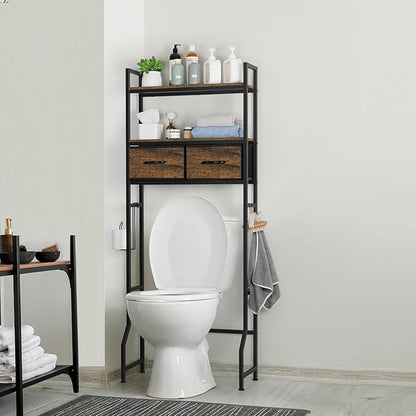 ETELI Over The Toilet Storage Cabinet Bathroom Storage Cabinet Over Toilet Fit Most Toilets Above Toilet Shelf Bathroom Shelf Organizer with Fabric Drawers, Rustic Brown