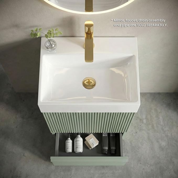 20 inch Bathroom Vanity with White Ceramic Sink, Bath Storage Cabinet with Soft-Closing Door and Drawer, Perfect for Small Space, Powder Room, Hotel, Mint Green