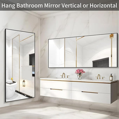 36x72inch Bathroom Mirror, Black Rectangle Mirror with Thin Metal Frame, Large Rectangular Wall Mirrors for Bathroom, Living Roomm, Hair Salon, Big Farmehouse Mirror Hang Horizontal/Vertical