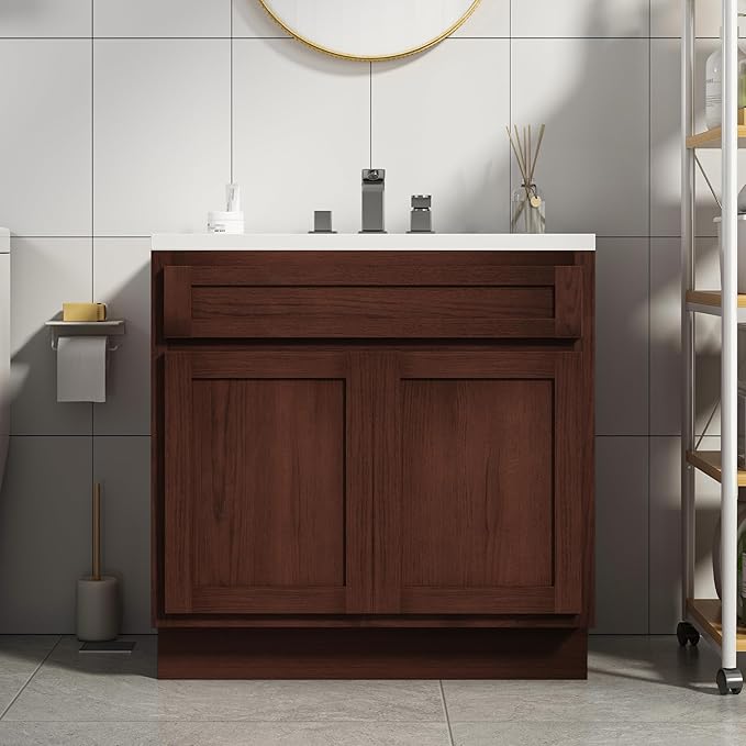 Vanity Art 30 Inch Double Shutter Door Bathroom Vanity Base Cabinet with Soft Closing Shaker Drawer, Strudy Floor Mount Storage Cabinet Organizer for Bedroom, Living Room, Kitchen, VA4030-B