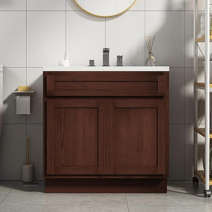 Vanity Art 30 Inch Double Shutter Door Bathroom Vanity Base Cabinet with Soft Closing Shaker Drawer, Strudy Floor Mount Storage Cabinet Organizer for Bedroom, Living Room, Kitchen, VA4030-B