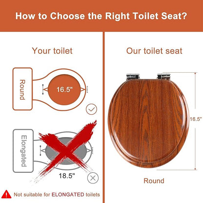 Round Toilet Seat Molded Wood Toilet Seat with Quietly Close and Quick Release Hinges, Easy to Install also Easy to Clean by Angol Shiold (Round, Brownish Red)