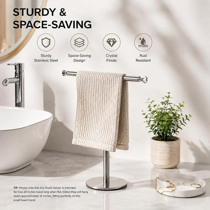 Songtec Hand Towel Holder Stand with Crystal knobs, Fingertip Towel Rack, Rust-Proof Accessories Jewelry Stand - Brushed Nickel