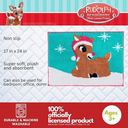 Collectibles Rudolph The Red Nose Reindeer Holiday & Christmas Non Slip Plush Poly Knit Bathroom Mat Rug, 17x24, (Officially Licensed Product) By Franco