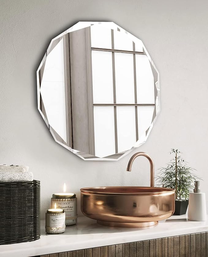 30x30 Inch Bathroom Mirrors for Over Sink, Round Frameless Mirrors for Wall | Beveled Bathroom Mirror, Bathroom Vanity Circle Mirror for Bedroom Living Room Entryway Home Decor